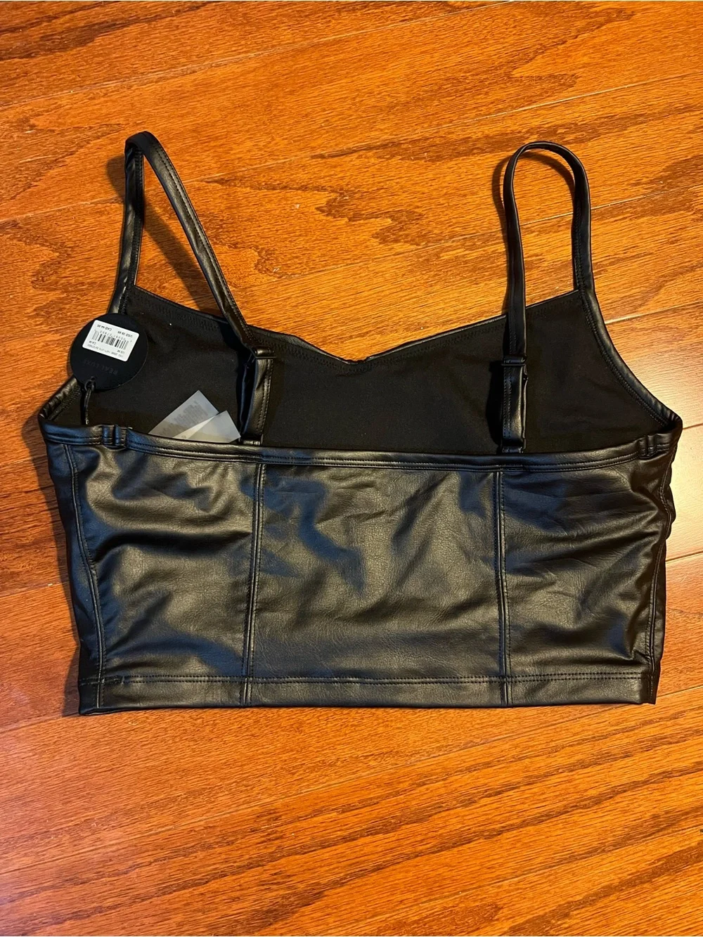 Offline by aerie Faux Leather Black Bralette with Adjustable Straps, Real Luxe